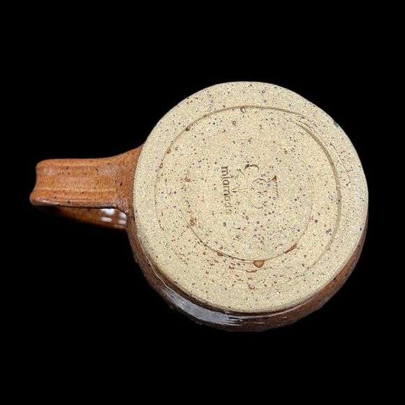 Mug Teacups Set Miamado Sandstone Studio Art Pottery Brown Green Stamped - Picture 7 of 16